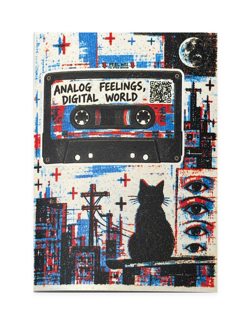 Analog Feelings Mixscan.me Experience Card: peel off the cassette sticker and keep your mix close. Silent short clip.