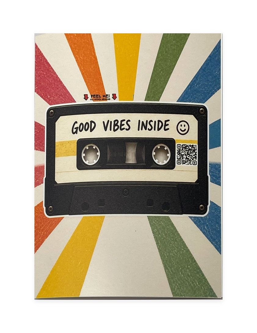 Good Vibes Inside Mixscan.me Experience Card: peel off the cassette sticker and keep your mix close. Silent short clip.